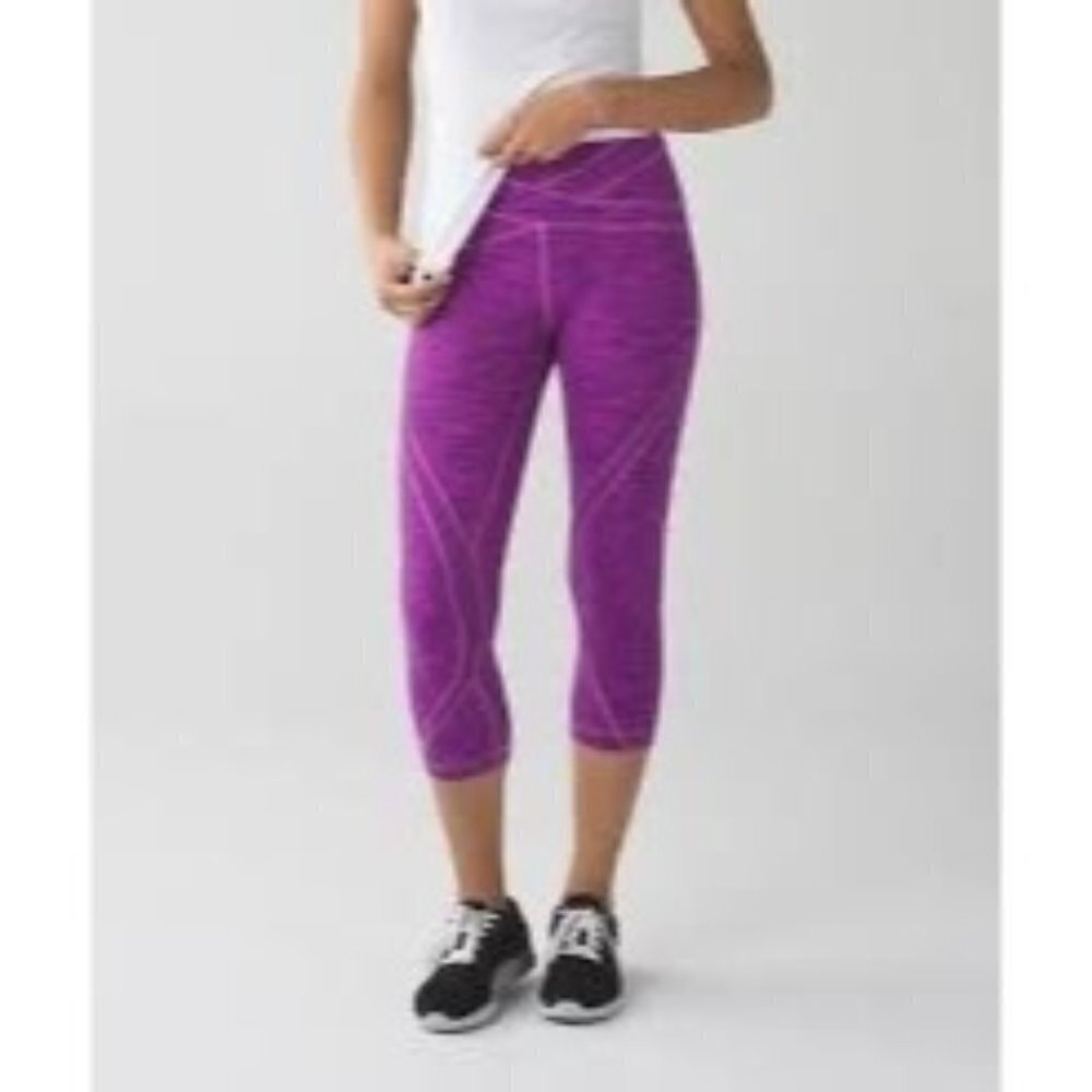 Lululemon Free Flow Crop Diamond Jacquard Space Dye Tender Violet Raspberry Sz 4